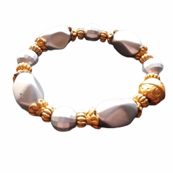 Stretch Bracelet Gold & Silver Disco Ball Beads - Picture 1 of 6